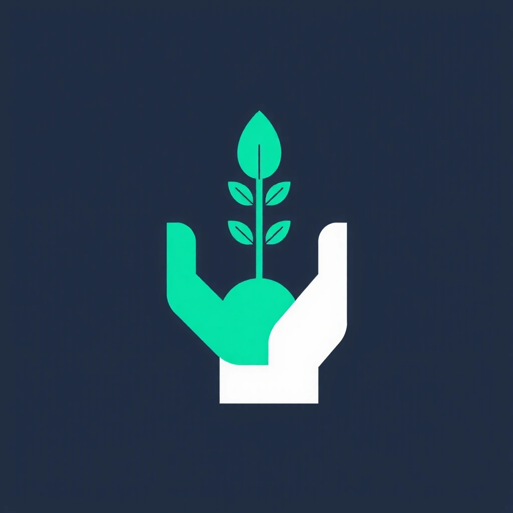 A stylized abstract icon of a helping hand and a growing plant, symbolizing purpose and well-being.