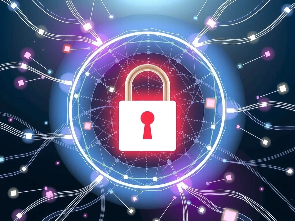 Digital privacy concept with padlock and abstract data flow